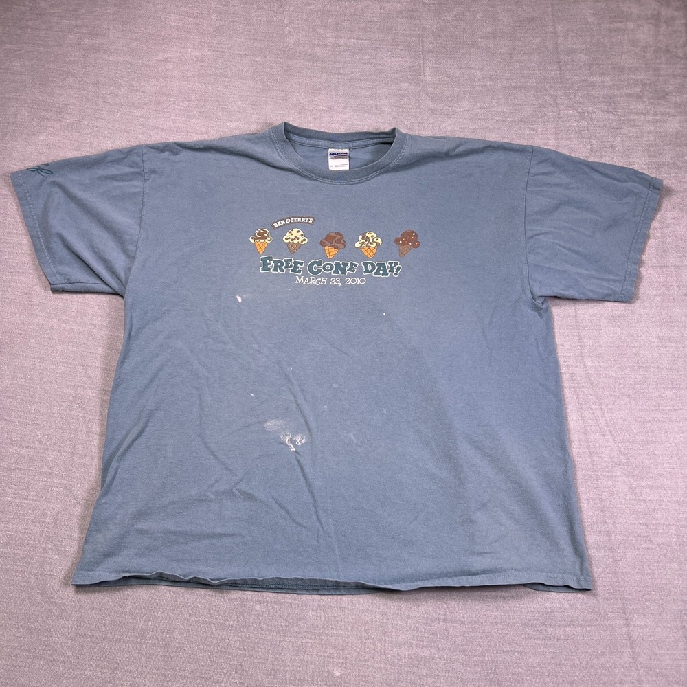 Ben & Jerry's Free Cone Day Gildan Mens Light Blue Ultra Cotton T-Shirt Size 2XL